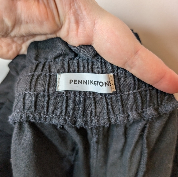 Pennington Black Linen Blend Wide-Leg Pant Ruffle Stretch Tie Waist 1X Women - Picture 3 of 11